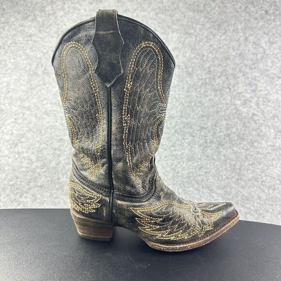 Corral Snip Toe Western Boots Teens Size 3 T Black Distressed Cross Wings Cowboy - Picture 1 of 16